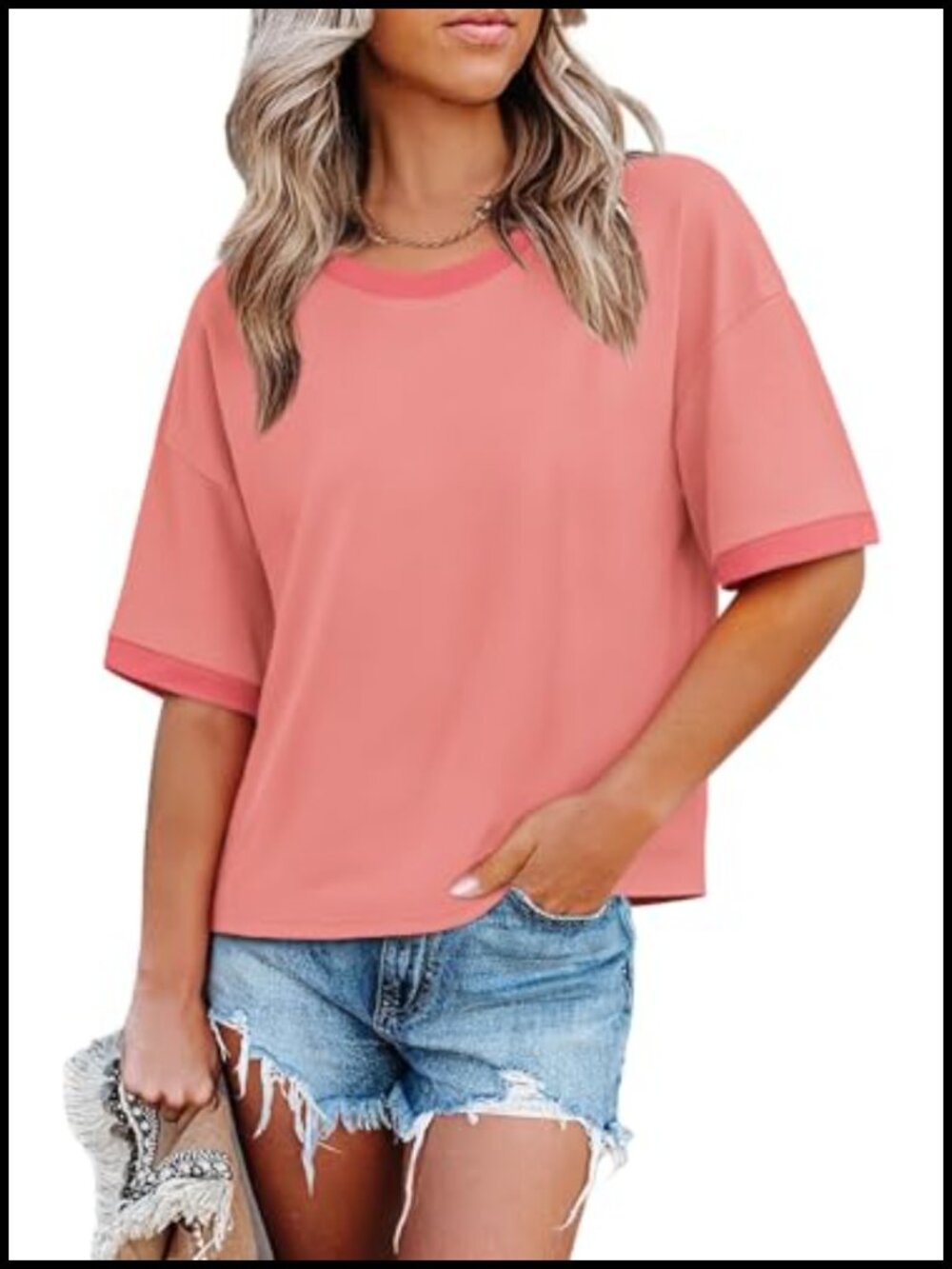 Womens Oversized T Shirt Half Sleeve Crew Neck Loose Fit Summer Top